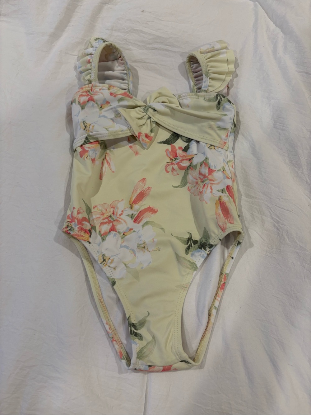 Janie and Jack Pale Yellow Floral One-Piece Swimsuit with Ruffle Straps